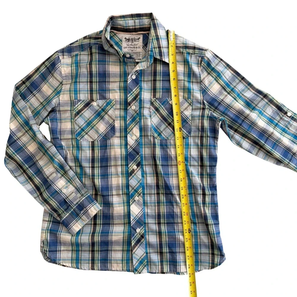 Levi's Plaid Button-Up Shirt Blue Yellow Long Sleeve Casual Men's Size Medium